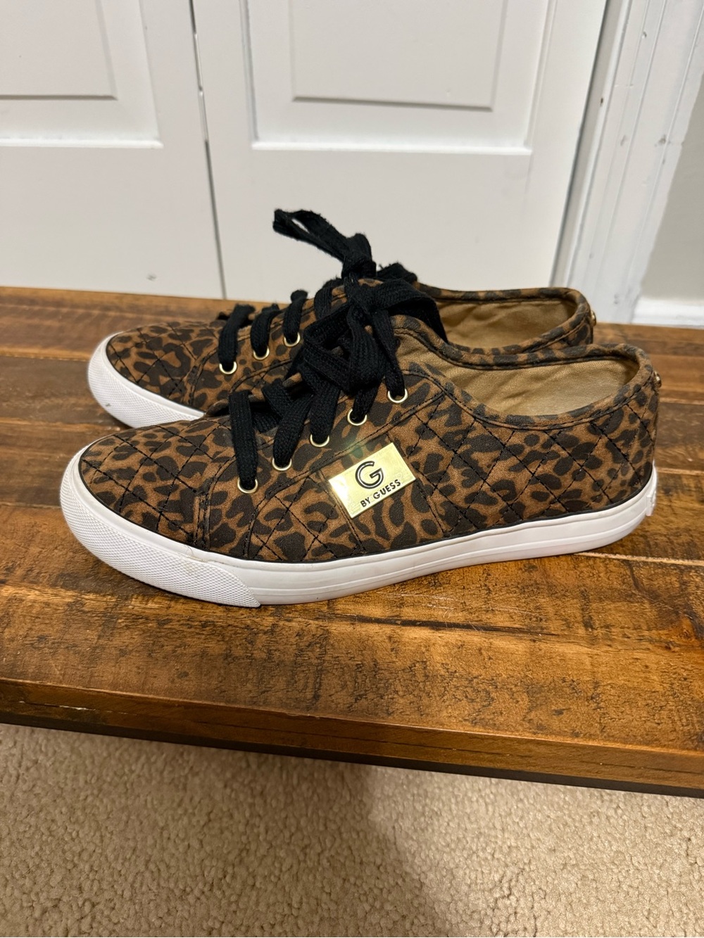 Guess Leopard-Print Canvas Sneakers in Brown and Black